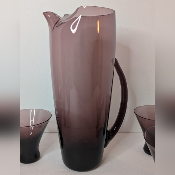Vintage Amethyst Morgantown 1960's Pitcher & Cocktail Glass Set Of 7 - Picture 3 of 7